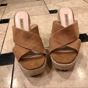 zara camel suede platform wedge heels